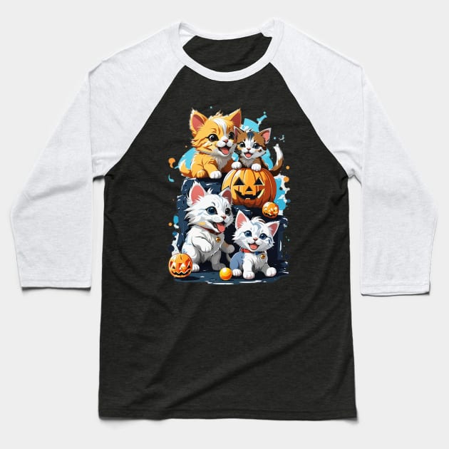 Kawaii Kittens And Dogs Playing Baseball T-Shirt by AySelin